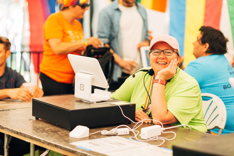 volunteer in the information tent