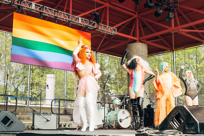 four drag queens on the pride stage
